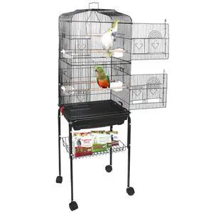 59.3 Rolling Bird Cage Large Wrought Iron Cage for Cockatiel Sun Conure Parakeet Finch Budgie Lovebird Canary Medium Pet House with Rolling Stand & Storage Shelf 59.3 Rolling Bird Cage Large Wrought Iron Cage for Cockatiel Sun Conure Parakeet Finch Budgie Lovebird Canary Medium Pet House with Rolling Stand & Storage Shelf