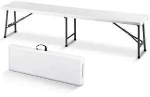 6 FT Plastic Folding Bench, Portable Outdoor Bench with Handle & Non-Slip Mat, Waterproof Dining Seat for Picnic Party Garden Camping Soccer Field, 1 Pack, White 6 FT Plastic Folding Bench, Portable Outdoor Bench with Handle & Non-Slip Mat, Waterproof Dining Seat for Picnic Party Garden Camping Soccer Field, 1 Pack, White