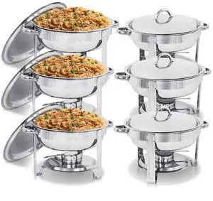 Pack of 6 Deluxe Full Size Round Durable Frame 5 Qt. Stainless Steel Chafing Dish, Dinner Serving Buffer Warmer Set Pack of 6 Deluxe Full Size Round Durable Frame 5 Qt. Stainless Steel Chafing Dish, Dinner Serving Buffer Warmer Set