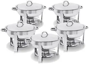 Pack of 5 Deluxe Full Size Round Durable Frame 5 Qt. Stainless Steel Chafing Dish, Dinner Serving Buffer Warmer Set Pack of 5 Deluxe Full Size Round Durable Frame 5 Qt. Stainless Steel Chafing Dish, Dinner Serving Buffer Warmer Set