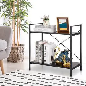 2 Tier Small Bookshelf for Small Space,Industrial Shelving Unit for Bedroom, Living Room and Home Office, Black 2 Tier Small Bookshelf for Small Space,Industrial Shelving Unit for Bedroom, Living Room and Home Office, Black