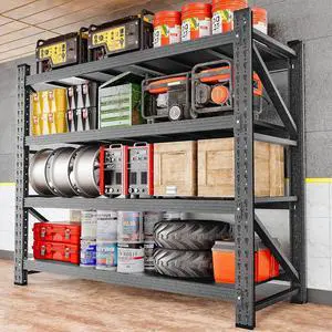 Set of 2 48" Wide Heavy Duty Garage Shelving Units,3000LBS 24 Deep Storage Shelves,Metal Garage Shelves,Large Storage Rack,Steel Shelf,Industrial Shelving for Shop,Warehouse,48" W x 24" D x 70" H Set of 2 48" Wide Heavy Duty Garage Shelving Units,3000LBS 24 Deep Storage Shelves,Metal Garage Shelves,Large Storage Rack,Steel Shelf,Industrial Shelving for Shop,Warehouse,48" W x 24" D x 70" H