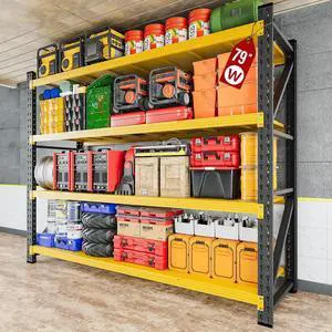 6000LBS Heavy Duty Garage Shelving Units,79" Wide & Deep Storage Shelves,Yellow Metal Garage Shelves,Large Storage Rack,Steel Shelf,Industrial Shelving for Shop,Warehouse,79" W x 24" D x 79" H 6000LBS Heavy Duty Garage Shelving Units,79" Wide & Deep Storage Shelves,Yellow Metal Garage Shelves,Large Storage Rack,Steel Shelf,Industrial Shelving for Shop,Warehouse,79" W x 24" D x 79" H