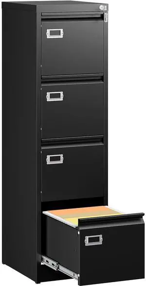 4 Drawer File Cabinet with Lock and Tag,Black Vertical File Cabinet,Narrow Locking Filing Cabinets with Drawers,Metal Filing Storage for Home Office Fit A4 Legal/Letter Size 4 Drawer File Cabinet with Lock and Tag,Black Vertical File Cabinet,Narrow Locking Filing Cabinets with Drawers,Metal Filing Storage for Home Office Fit A4 Legal/Letter Size