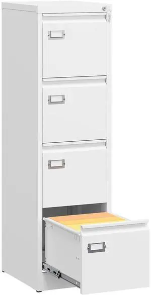 4 Drawer File Cabinet with Lock and Tag,White Vertical File Cabinet,Narrow Locking Filing Cabinets with Drawers,Metal Filing Storage for Home Office Fit A4 Legal/Letter Size 4 Drawer File Cabinet with Lock and Tag,White Vertical File Cabinet,Narrow Locking Filing Cabinets with Drawers,Metal Filing Storage for Home Office Fit A4 Legal/Letter Size
