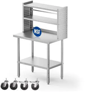 36x24 in NSF All Stainless Steel Table with Adjustable Shelf & Pegboard Panels & Casters, Kitchen Prep Table Commercial Heavy-Duty Worktable with Large Space Storage for Restaurant Garages 36x24 in NSF All Stainless Steel Table with Adjustable Shelf & Pegboard Panels & Casters, Kitchen Prep Table Commercial Heavy-Duty Worktable with Large Space Storage for Restaurant Garages
