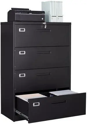 4 Drawer Lateral File Cabinet with Lock,Black Lateral Filing Cabinet,Horizontal Metal Filing Cabinet,Locked Wide Four Drawer File Cabinet for Office Home,Fit A4/F4/Letter/Legal File 4 Drawer Lateral File Cabinet with Lock,Black Lateral Filing Cabinet,Horizontal Metal Filing Cabinet,Locked Wide Four Drawer File Cabinet for Office Home,Fit A4/F4/Letter/Legal File
