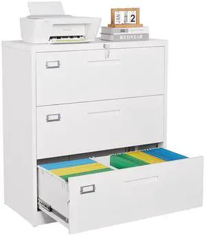 3 Drawer Lateral File Cabinet with Lock,White Lateral Filing Cabinet,Horizontal Metal Filing Cabinet,Locked Wide Three Drawer File Cabinet for Office Home,Fit A4/F4/Letter/Legal File 3 Drawer Lateral File Cabinet with Lock,White Lateral Filing Cabinet,Horizontal Metal Filing Cabinet,Locked Wide Three Drawer File Cabinet for Office Home,Fit A4/F4/Letter/Legal File