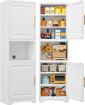 67" Tall Narrow Storage Cabinet with 2 Door and 7 Shelves,Slim Kitchen Pantry Cabinet,White Metal Bathroom Cabinets,Large Cupboard for Home,Kitchen,Laundry,Bathroom 67" Tall Narrow Storage Cabinet with 2 Door and 7 Shelves,Slim Kitchen Pantry Cabinet,White Metal Bathroom Cabinets,Large Cupboard for Home,Kitchen,Laundry,Bathroom