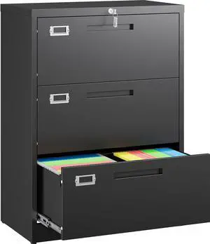 3 Drawer Lateral File Cabinet with Lock,Black Lateral Filing Cabinet,Horizontal Metal Filing Cabinets,Locked Wide Three Drawer File Cabinets for Office Home,Fit Letter/A4/F4/Legal File 3 Drawer Lateral File Cabinet with Lock,Black Lateral Filing Cabinet,Horizontal Metal Filing Cabinets,Locked Wide Three Drawer File Cabinets for Office Home,Fit Letter/A4/F4/Legal File