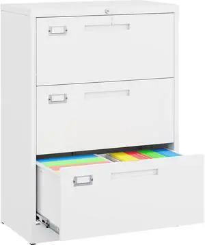 3 Drawer Lateral File Cabinet with Lock,White Lateral Filing Cabinet,Horizontal Metal Filing Cabinets,Locked Wide Three Drawer File Cabinets for Office Home,Fit Letter/A4/F4/Legal File 3 Drawer Lateral File Cabinet with Lock,White Lateral Filing Cabinet,Horizontal Metal Filing Cabinets,Locked Wide Three Drawer File Cabinets for Office Home,Fit Letter/A4/F4/Legal File