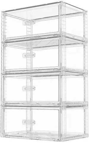 4 Pack Large Clear Stackable Storage Drawers 27QT, Easily Assemble Plastic Closet Storage Bins, Dust-Proof UnderBed Organizer for Clothing, Sweater Organization 4 Pack Large Clear Stackable Storage Drawers 27QT, Easily Assemble Plastic Closet Storage Bins, Dust-Proof UnderBed Organizer for Clothing, Sweater Organization