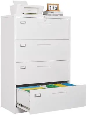 4 Drawer Lateral File Cabinet with Lock,White Lateral Filing Cabinet,Horizontal Metal Filing Cabinet,Locked Wide Four Drawer File Cabinet for Office Home,Fit A4/F4/Letter/Legal File,-Assembly Required 4 Drawer Lateral File Cabinet with Lock,White Lateral Filing Cabinet,Horizontal Metal Filing Cabinet,Locked Wide Four Drawer File Cabinet for Office Home,Fit A4/F4/Letter/Legal File,-Assembly Required