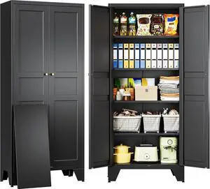 Metal Storage Cabinet with Doors and Shelves,Black Storage Cabinet with Leg,Metal Pantry Cabinets,Ventilated Pantry Closet,Tall Large Cupboard for Home,Kitchen,Dining/Living/Laundry Room Metal Storage Cabinet with Doors and Shelves,Black Storage Cabinet with Leg,Metal Pantry Cabinets,Ventilated Pantry Closet,Tall Large Cupboard for Home,Kitchen,Dining/Living/Laundry Room