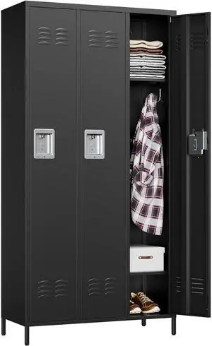 Metal Lockers for Employees,Lockable Storage Locker with Shelf,Large Lockers for Storage with Leg,Gym Locker,Steel Employee lockers for Home Office School Gym Garage (Black,3 Door) Metal Lockers for Employees,Lockable Storage Locker with Shelf,Large Lockers for Storage with Leg,Gym Locker,Steel Employee lockers for Home Office School Gym Garage (Black,3 Door)