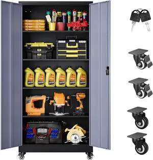75" Tall Metal Storage Cabinet with Wheels,Rolling Garage Storage Cabinet with Lock,Gray Metal Cabinets with Wheels and Shelves,Tall Tool Cabinets on Wheel for Garage,Home,Office,Shop 75" Tall Metal Storage Cabinet with Wheels,Rolling Garage Storage Cabinet with Lock,Gray Metal Cabinets with Wheels and Shelves,Tall Tool Cabinets on Wheel for Garage,Home,Office,Shop