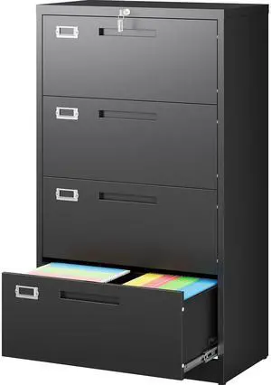 4 Drawer Lateral File Cabinet with Lock,Black Lateral Filing Cabinet,Horizontal Metal Filing Cabinets,Locked Wide Four Drawer File Cabinets for Office Home,Fit Letter/A4/F4/Legal File 4 Drawer Lateral File Cabinet with Lock,Black Lateral Filing Cabinet,Horizontal Metal Filing Cabinets,Locked Wide Four Drawer File Cabinets for Office Home,Fit Letter/A4/F4/Legal File