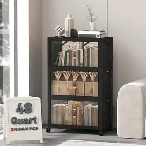 144QT Lockable Storage Bins with Lids - Stackable Storage Cabinet with Doors and Wheels, Collapsible Plastic Organizer and Containers for Closets, Office, 3 Pack Cubes 144QT Lockable Storage Bins with Lids - Stackable Storage Cabinet with Doors and Wheels, Collapsible Plastic Organizer and Containers for Closets, Office, 3 Pack Cubes
