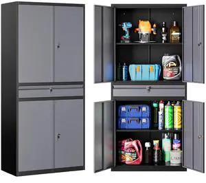Metal Storage Cabinet with Doors and Shelves,Garage Storage Cabinets with Lock and Drawer,Metal Cabinet with Locking Doors,4 Door Steel Cabinet,71" Tall Lockable Cabinets for Garage,Home,Office Metal Storage Cabinet with Doors and Shelves,Garage Storage Cabinets with Lock and Drawer,Metal Cabinet with Locking Doors,4 Door Steel Cabinet,71" Tall Lockable Cabinets for Garage,Home,Office