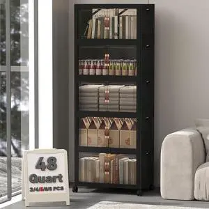 240QT Lockable Storage Bins with Lids - Stackable Storage Cabinet with Doors and Wheels, Collapsible Plastic Organizer and Containers for Closets, Office, 5 Pack Cubes 240QT Lockable Storage Bins with Lids - Stackable Storage Cabinet with Doors and Wheels, Collapsible Plastic Organizer and Containers for Closets, Office, 5 Pack Cubes