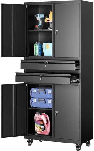 Metal Storage Cabinet with Wheels and Drawers,Rolling Garage Storage Cabinet with Locking Doors and Adjustable Shelves,73" Mobile Tall Large Metal Tool Cabinets with Locks for Home,Office,Garage Metal Storage Cabinet with Wheels and Drawers,Rolling Garage Storage Cabinet with Locking Doors and Adjustable Shelves,73" Mobile Tall Large Metal Tool Cabinets with Locks for Home,Office,Garage
