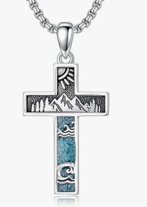 Cross Necklace for Unisex 925 Sterling Silver Turquoise Cross Pendant Necklace Religious Jewelry Gifts for Women Men Cross Necklace for Unisex 925 Sterling Silver Turquoise Cross Pendant Necklace Religious Jewelry Gifts for Women Men