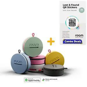 Roam Smart Tracker Bundle 8-Pack + 30 QR Stickers - No Subscription; Apple & Android Roam Smart Tracker Bundle 8-Pack + 30 QR Stickers - No Subscription; Apple & Android
