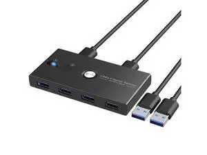 USB 3.0 KVM Switch Selector 2 Computers Sharing 4 USB Devices 4 Port USB Peripheral Switcher Box 2 in 4 Out with One-Button Swapping 2 Pack USB 3.0 Cable for Mouse, Keyboard, Scanner,Printer,Computer USB 3.0 KVM Switch Selector 2 Computers Sharing 4 USB Devices 4 Port USB Peripheral Switcher Box 2 in 4 Out with One-Button Swapping 2 Pack USB 3.0 Cable for Mouse, Keyboard, Scanner,Printer,Computer