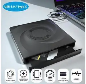 External CD/DVD Drive for Laptop, USB 3.0 & Type-C External Optical Drive CD Burner DVD Player, Portable CD DVD +/-RW Drive - Plug and Play, Compatible with Windows XP/7/8/10/11,Linux,MacOS PC (Black) External CD/DVD Drive for Laptop, USB 3.0 & Type-C External Optical Drive CD Burner DVD Player, Portable CD DVD +/-RW Drive - Plug and Play, Compatible with Windows XP/7/8/10/11,Linux,MacOS PC (Black)
