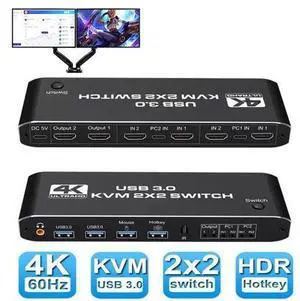 2 Port Dual Monitor 4K HDMI KVM Switch, 2x2 HDMI USB 3.0 KVM Switch 2 in 2 out 4K @60Hz HDMI 2.0 Switcher for 2 PC Share Monitor Mouse Keyboard (with USB 3.0 port) 2 Port Dual Monitor 4K HDMI KVM Switch, 2x2 HDMI USB 3.0 KVM Switch 2 in 2 out 4K @60Hz HDMI 2.0 Switcher for 2 PC Share Monitor Mouse Keyboard (with USB 3.0 port)