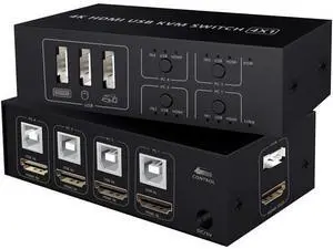 HDMI KVM Switch 4 Port HDMI Switcher, 4K @60Hz 4 In 1 Out KVM USB Switch Box for 4 PC Sharing Keyboard Mouse Monitor Compatible with Laptop, PC, PS4, Xbox HDTV HDMI KVM Switch 4 Port HDMI Switcher, 4K @60Hz 4 In 1 Out KVM USB Switch Box for 4 PC Sharing Keyboard Mouse Monitor Compatible with Laptop, PC, PS4, Xbox HDTV