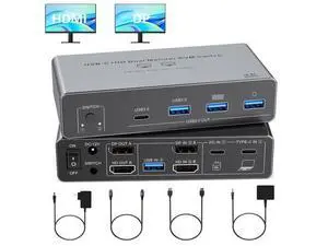 DIXSG USB C HDMI + Displayport KVM Switch 2 Monitors 2 Computers, 4K@60HZ Dual Monitors HDMI +DP KVM Switches for 2 PC/Laptops Share Mouse Keyboard and 2 Screens, 4 USB 3.0 Devices, with 100W PD Port DIXSG USB C HDMI + Displayport KVM Switch 2 Monitors 2 Computers, 4K@60HZ Dual Monitors HDMI +DP KVM Switches for 2 PC/Laptops Share Mouse Keyboard and 2 Screens, 4 USB 3.0 Devices, with 100W PD Port