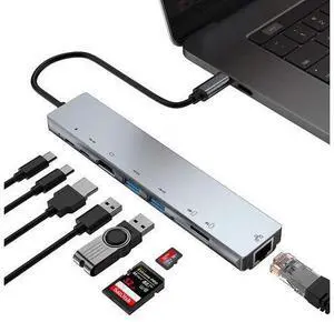8 in 1 USB C Hub Multiport Type C To 87W PD Fast Charge USB-C 4K 30Hz HDMI Adapter RJ45 Fast Ethernet TF SD USB 3.0 Cable Hub for Windows Macbook Computer Laptop 8 in 1 USB C Hub Multiport Type C To 87W PD Fast Charge USB-C 4K 30Hz HDMI Adapter RJ45 Fast Ethernet TF SD USB 3.0 Cable Hub for Windows Macbook Computer Laptop