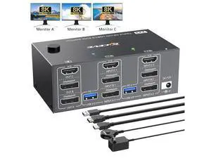 DIXSG HDMI + 2 Displayport KVM Switch 3 Monitors 2 Computers 8K@60Hz 4K@144Hz, Triple Monitor KVM Switch for 2 Computers Share 3 Monitors and 4 USB 3.0 Devices, Support Extended and Mirror Mode DIXSG HDMI + 2 Displayport KVM Switch 3 Monitors 2 Computers 8K@60Hz 4K@144Hz, Triple Monitor KVM Switch for 2 Computers Share 3 Monitors and 4 USB 3.0 Devices, Support Extended and Mirror Mode
