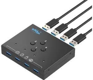 4 in 4 Out USB 3.0 Switch, USB 3.0 Switch for 4 Computers Sharing 4 USB Peripheral Devices Switcher Hub for PC Laptop Mouse Keyboard Scanner Printer with One Button Swapping and 3.5mm Audio Output 4 in 4 Out USB 3.0 Switch, USB 3.0 Switch for 4 Computers Sharing 4 USB Peripheral Devices Switcher Hub for PC Laptop Mouse Keyboard Scanner Printer with One Button Swapping and 3.5mm Audio Output