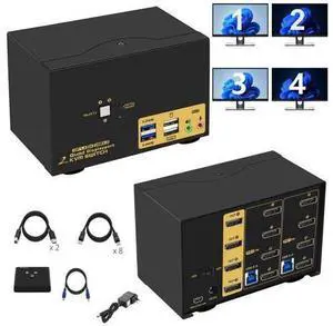 DIXSG 2 Port Displayport USB 3.0 KVM Switch for 2 PCs 4 Monitors 4K@144Hz 8K@30Hz, 2 in 4 Out DP KVM for 2 Computers, PC Screen Keyboard Mouse Peripheral Audio Sharing Selector Box, with All Cables DIXSG 2 Port Displayport USB 3.0 KVM Switch for 2 PCs 4 Monitors 4K@144Hz 8K@30Hz, 2 in 4 Out DP KVM for 2 Computers, PC Screen Keyboard Mouse Peripheral Audio Sharing Selector Box, with All Cables