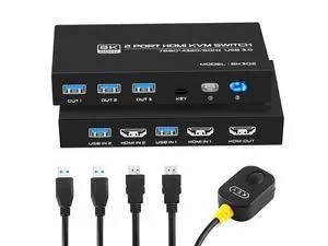2 Port HDMI KVM Switch 8K 60Hz, 2 in 1 Out HDMI KVM Switch for 2 Computer Share 1 HD Monitor and 3 USB 3.0 Devices, Support HDR, 3D Vision,,HDCP2.2, Including 2 HMDI 2.1 Cables & 2 USB 3.0 Cables 2 Port HDMI KVM Switch 8K 60Hz, 2 in 1 Out HDMI KVM Switch for 2 Computer Share 1 HD Monitor and 3 USB 3.0 Devices, Support HDR, 3D Vision,,HDCP2.2, Including 2 HMDI 2.1 Cables & 2 USB 3.0 Cables