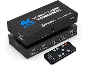 HDMI Switch with Remote 5 Port 4K 60Hz, WISDUM 5 in 1 Out HDMI Switcher Hub Selector Box Supports Ultra HD Dolby Vision, High Speed (Max to 18.5Gbps), HDR10, HDMI 2.0 HDCP 2.2 & 3D HDMI Switch with Remote 5 Port 4K 60Hz, WISDUM 5 in 1 Out HDMI Switcher Hub Selector Box Supports Ultra HD Dolby Vision, High Speed (Max to 18.5Gbps), HDR10, HDMI 2.0 HDCP 2.2 & 3D