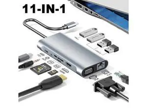 WISDUM 11-in-1 Multiport Laptop Docking Station with Dual Monitor Support, USB-C to HDMI Adapter,VGA, Gigabit, 100W PD, USB 3.0 Hub, SD/TF Card Reader, Audio- Compatible with MacBook, Type-C Devices WISDUM 11-in-1 Multiport Laptop Docking Station with Dual Monitor Support, USB-C to HDMI Adapter,VGA, Gigabit, 100W PD, USB 3.0 Hub, SD/TF Card Reader, Audio- Compatible with MacBook, Type-C Devices