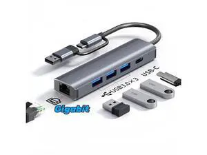 WISDUM USB to Ethernet Adapter, USB C Hub with RJ45 Gigabit Ethernet, 5Gbps USB-C and 3 USB3.0 Ports, Aluminum USB Type C to LAN Network Adapter Splitter for Laptop and PC WISDUM USB to Ethernet Adapter, USB C Hub with RJ45 Gigabit Ethernet, 5Gbps USB-C and 3 USB3.0 Ports, Aluminum USB Type C to LAN Network Adapter Splitter for Laptop and PC