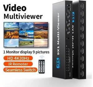 HDMI Multiviewer Switch 9X1, AUBEAMTO HDMI Quad Multi-Viewer Seamless Switcher 9 in 1 Out with IR Remote, Support 4K 30Hz, 10 Display Modes for Security Camera, Monitor, Gaming Consoles HDMI Multiviewer Switch 9X1, AUBEAMTO HDMI Quad Multi-Viewer Seamless Switcher 9 in 1 Out with IR Remote, Support 4K 30Hz, 10 Display Modes for Security Camera, Monitor, Gaming Consoles
