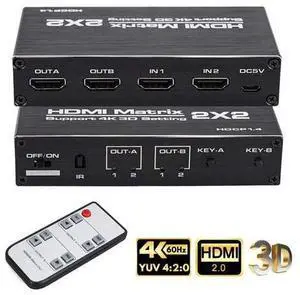 HDMI Matrix Switch 2x2,WISDUM 4K@60Hz HDMI Switch Adapter 2 in 2 Out with IR Remote Control, Support HDMI 2.0b, HDCP2.2, HDR10, Ultra HD, 3D HDMI Matrix Switch 2x2,WISDUM 4K@60Hz HDMI Switch Adapter 2 in 2 Out with IR Remote Control, Support HDMI 2.0b, HDCP2.2, HDR10, Ultra HD, 3D