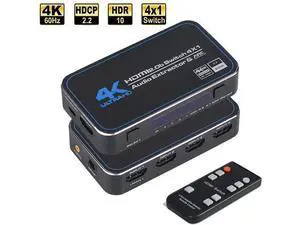 HDMI Switch 4x1 with Audio Extractor, AUBEAMTO 4K@60Hz Ultra HD HDMI Switcher with Optical TOSLINK SPDIF, 3.5mm Audio Support ARC Function, 3D, 1080P @120Hz, 4Kx2k @60Hz HDTV (IR Remote Control) HDMI Switch 4x1 with Audio Extractor, AUBEAMTO 4K@60Hz Ultra HD HDMI Switcher with Optical TOSLINK SPDIF, 3.5mm Audio Support ARC Function, 3D, 1080P @120Hz, 4Kx2k @60Hz HDTV (IR Remote Control)