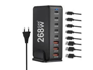 WISDUM USB C Charger, 268W 8-Port Fast USB Charging Station with 5 USB-C + 3 USB-A, Portable Multiport USB C Wall Charger for iPhone 15-12 Series, iPad Pro, MacBook, Galaxy, Pixel, Switch, and More WISDUM USB C Charger, 268W 8-Port Fast USB Charging Station with 5 USB-C + 3 USB-A, Portable Multiport USB C Wall Charger for iPhone 15-12 Series, iPad Pro, MacBook, Galaxy, Pixel, Switch, and More