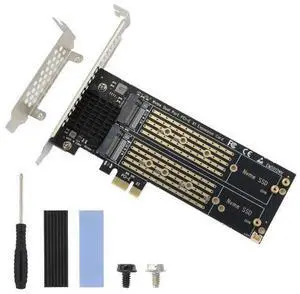 Dual M.2 NVMe to PCIe Adapter with Heat Sink - M-Key B&M Key 2230/2242/2260/2280 SSD NVMe PCIe Card - Low Profile Bracket - Supports PCI-Express X1/X4/X8/X16 Slots Dual M.2 NVMe to PCIe Adapter with Heat Sink - M-Key B&M Key 2230/2242/2260/2280 SSD NVMe PCIe Card - Low Profile Bracket - Supports PCI-Express X1/X4/X8/X16 Slots
