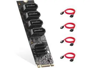 WISDUM M.2 to SATA Card 4 Port, 6Gbps SATA 3.0 Controller, Includes 4 SATA Cables, for Windows 10/11 WISDUM M.2 to SATA Card 4 Port, 6Gbps SATA 3.0 Controller, Includes 4 SATA Cables, for Windows 10/11