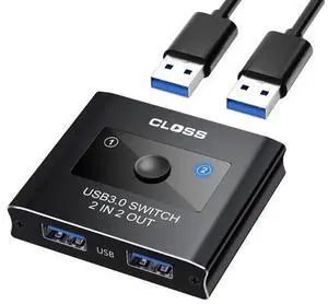 USB 3.0 Switch 2 in 2 Out, USB Switcher for 2 Computers, Share Keyboard, Mouse, Printer, Scanner, KVM Switch Selector, Compatible with Windows, Mac, Linux, Includes 2 USB-A 3.0 Cables USB 3.0 Switch 2 in 2 Out, USB Switcher for 2 Computers, Share Keyboard, Mouse, Printer, Scanner, KVM Switch Selector, Compatible with Windows, Mac, Linux, Includes 2 USB-A 3.0 Cables