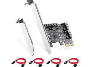 WISDUM PCIE X1 to SATA Card 4 Port, 6Gbps SATA 3.0 Controller, Includes 4 SATA Cables and Low Profile Bracket, for Windows 10/11 WISDUM PCIE X1 to SATA Card 4 Port, 6Gbps SATA 3.0 Controller, Includes 4 SATA Cables and Low Profile Bracket, for Windows 10/11