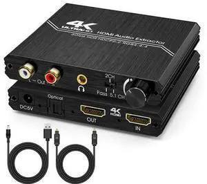 HDMI Audio Extractor, 4K HDMI to Optical SPDIF + 3.5mm Stereo + RCA L/R Audio Adapter Converter with Volume Control Support 4K@60Hz HDCP 2.2 HDR 3D YUV 4:4:4 HDMI Audio Extractor, 4K HDMI to Optical SPDIF + 3.5mm Stereo + RCA L/R Audio Adapter Converter with Volume Control Support 4K@60Hz HDCP 2.2 HDR 3D YUV 4:4:4