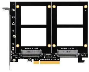 BUCIER PU21 Dual U.2 SSD to PCIe 4.0 X8 Adapter, Support 2 x U.2 SSD or Soft Raid, Without PCIe Splitter Function (PCIe Bifurcation Motherboard is Required) BUCIER PU21 Dual U.2 SSD to PCIe 4.0 X8 Adapter, Support 2 x U.2 SSD or Soft Raid, Without PCIe Splitter Function (PCIe Bifurcation Motherboard is Required)